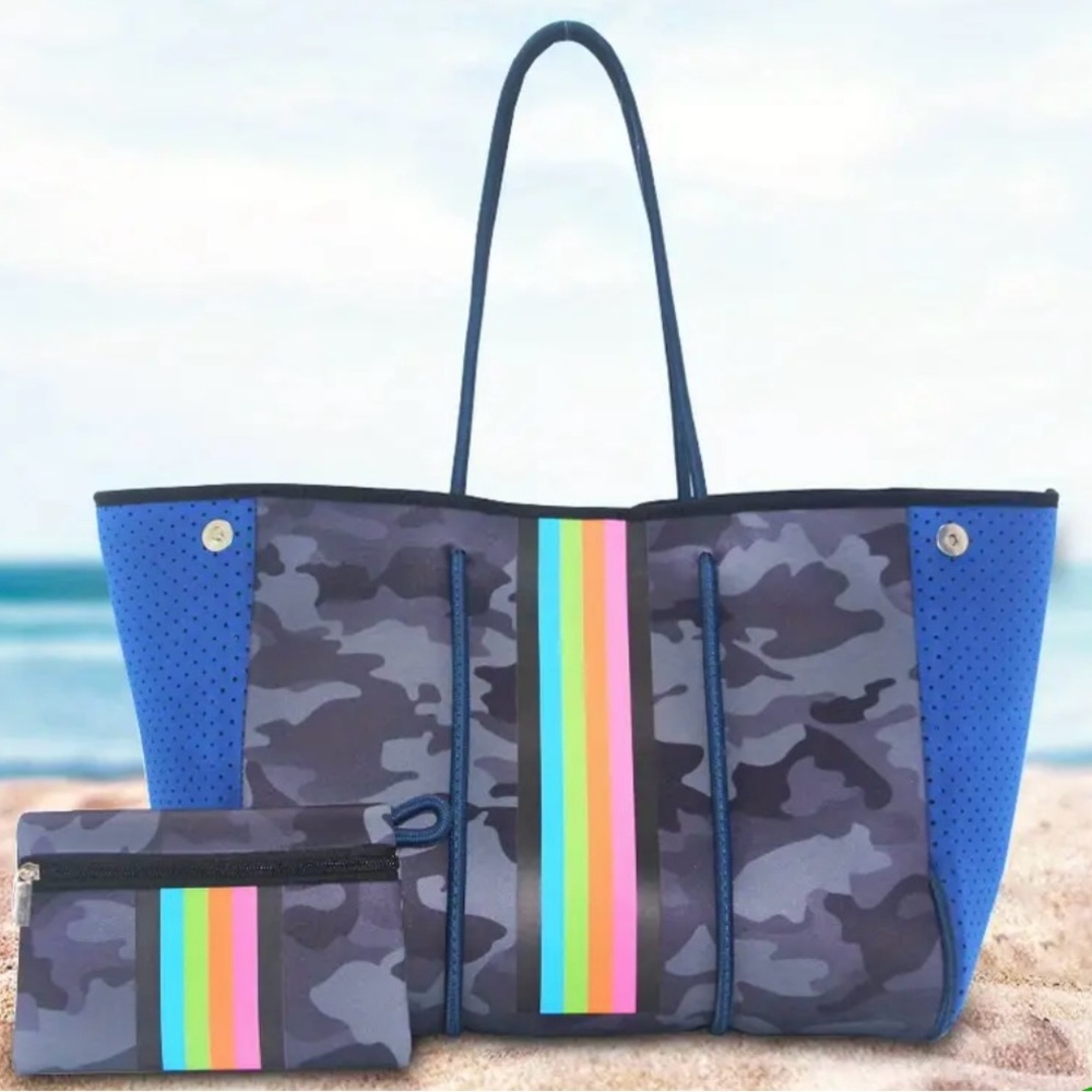 NWOT Beach Bag with Wallet Army and Rainbow